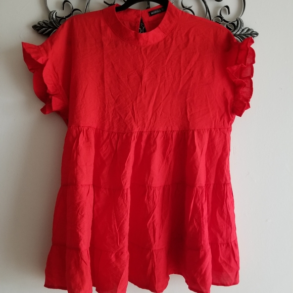 MIHOLL Red Ruffle Babydoll Top NWOT - Picture 3 of 7
